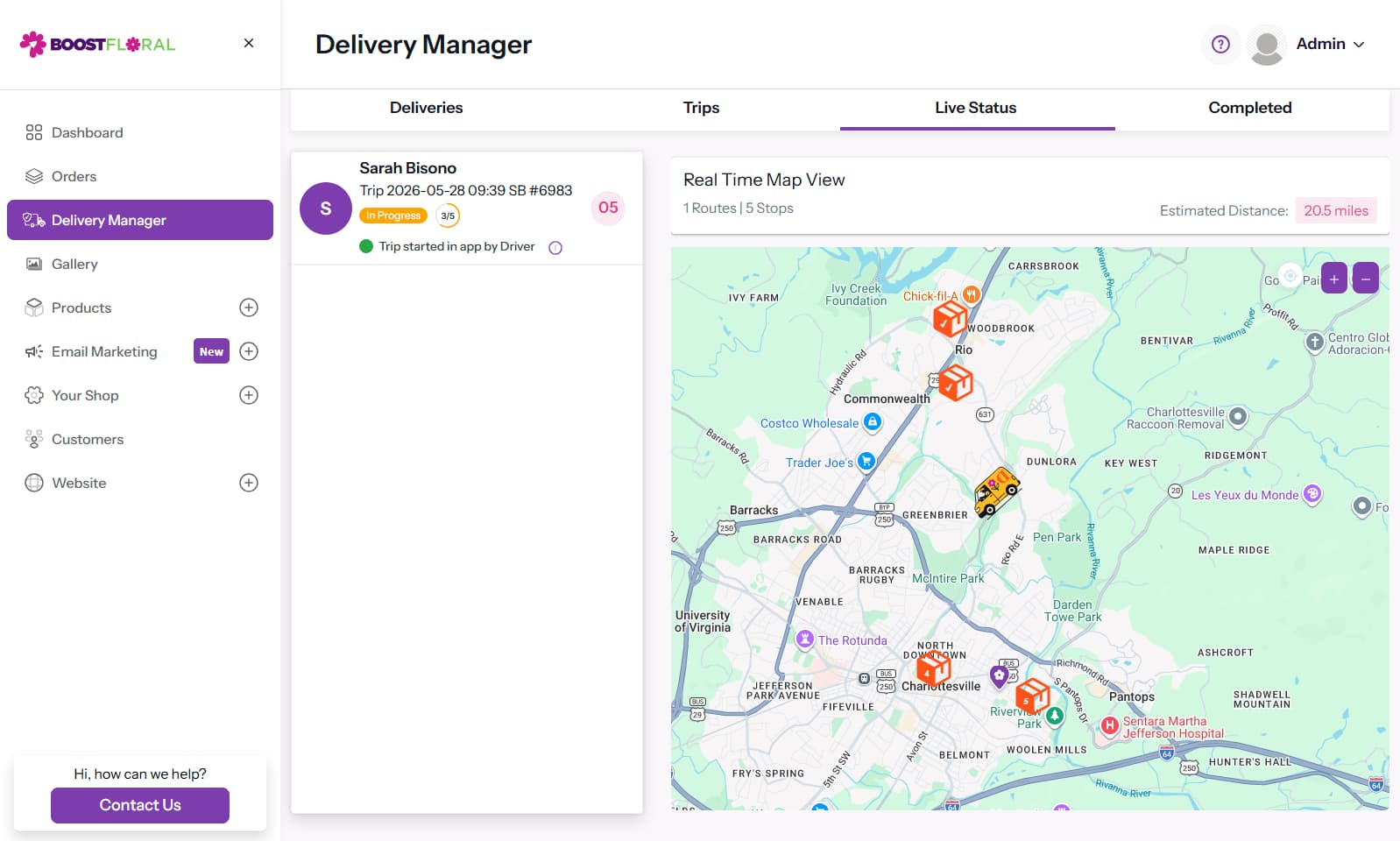 Real-Time Driver GPS Tracking on Shop Dispatch Admin Map